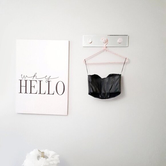 NWOT Zara black faux leather crochet-like detail corset crop top, XS - Picture 7 of 9